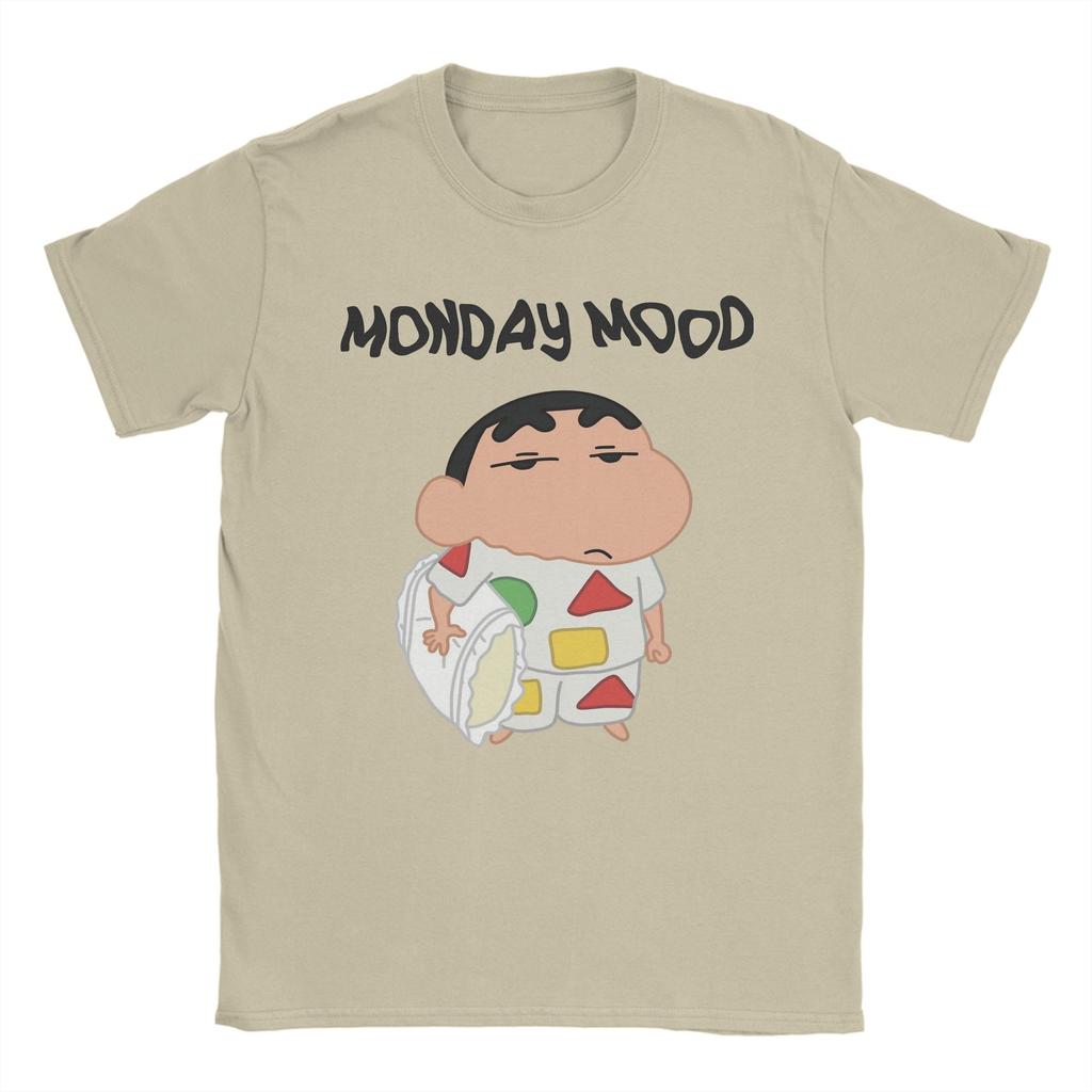 Funny Monday Mood Crayons Shinchans Tshirts For Unisex Crewneck Cotton T Shirt Short Sleeve Tees Gift Idea Clothing