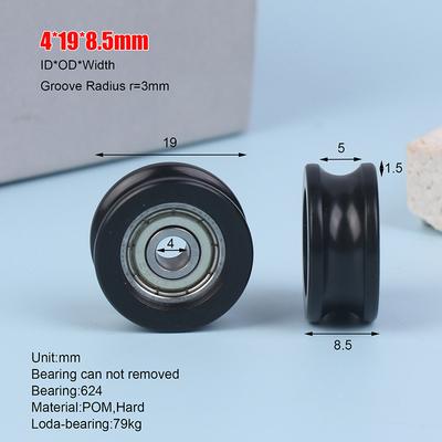 Ruota Guida Rullino Scanalatura a U in Plastica Pom Delrin 4X19X8.5Mm Puleggia con Cuscinetto 624 R3Mm Puleggia Avvolta in Delrin