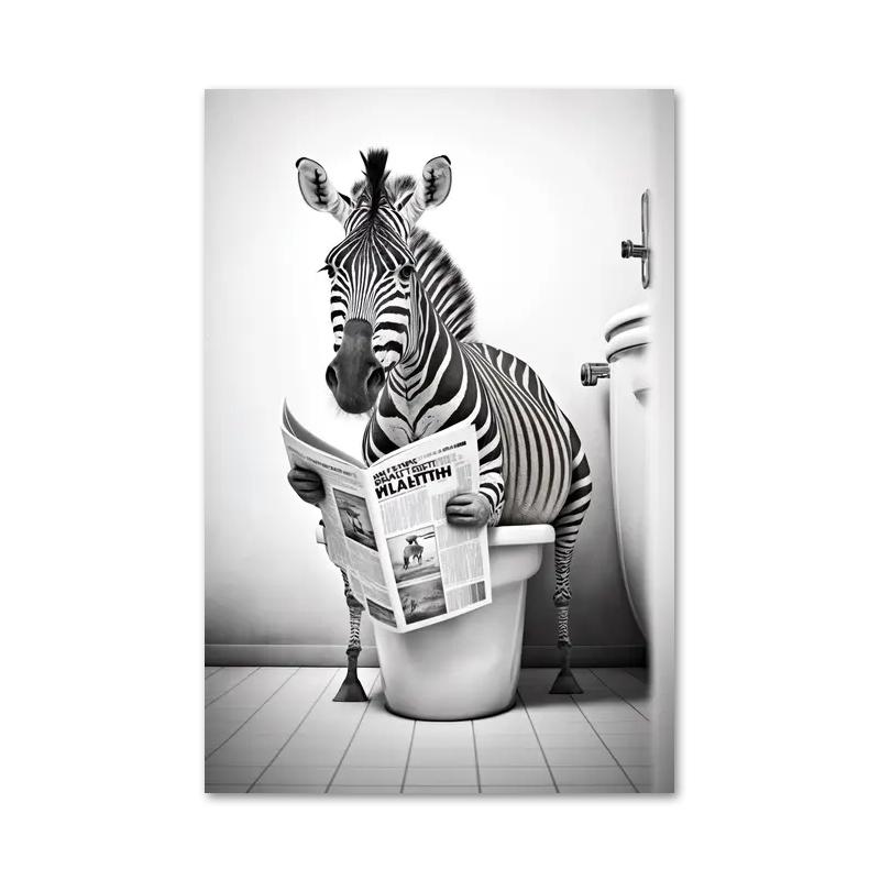 Engraçado Banheiro Animal Humorístico Urso Cachorro Tigre Sentado no Vaso Sanitário Lendo Jornal Pintura em Tela Pôsteres e Impressões Arte de Parede