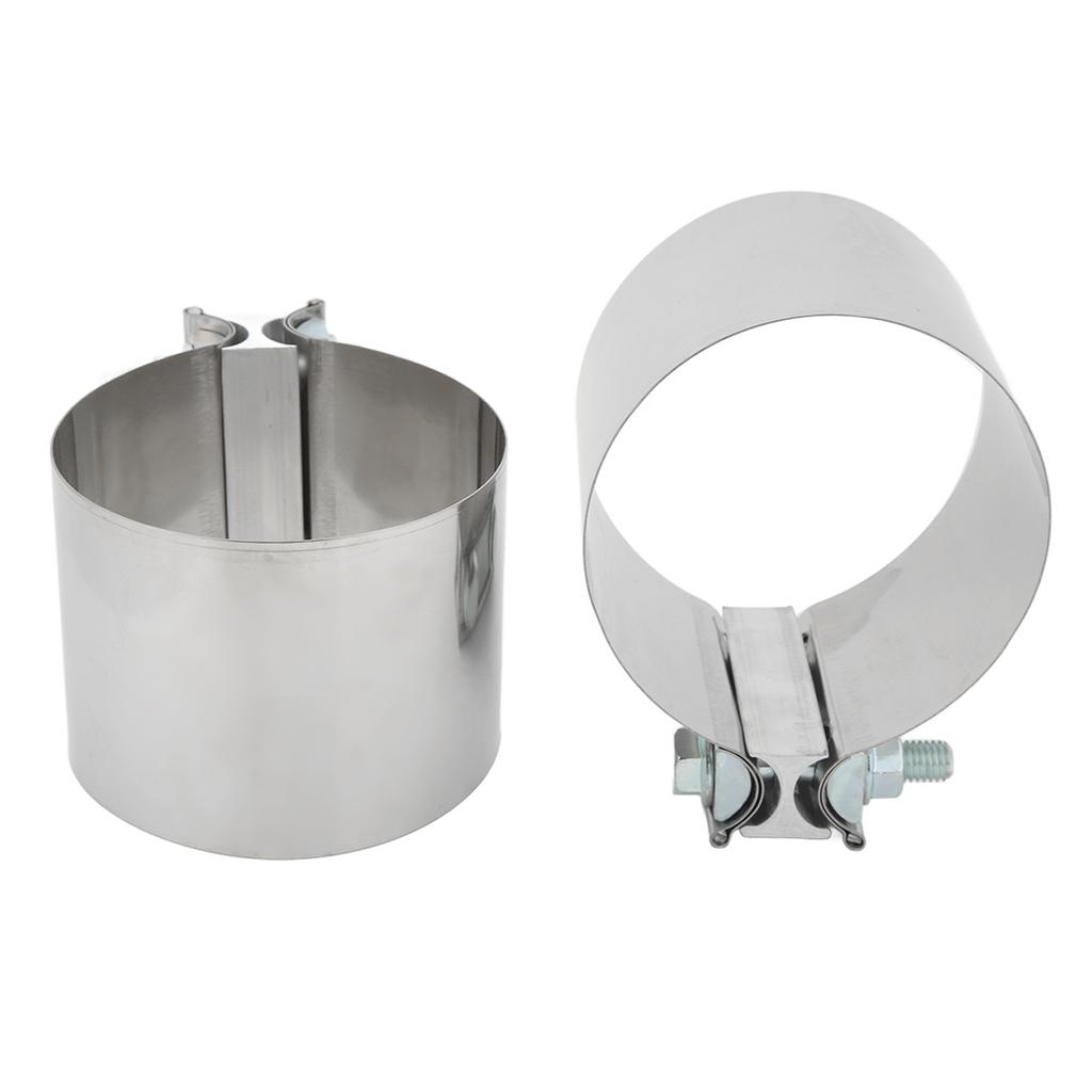 2 Stück Stoßverbindungs-Auspuffhülsenklemmen Edelstahl Schalldämpfer-Bandschellen mit Schrauben für 4-Zoll-Rohr