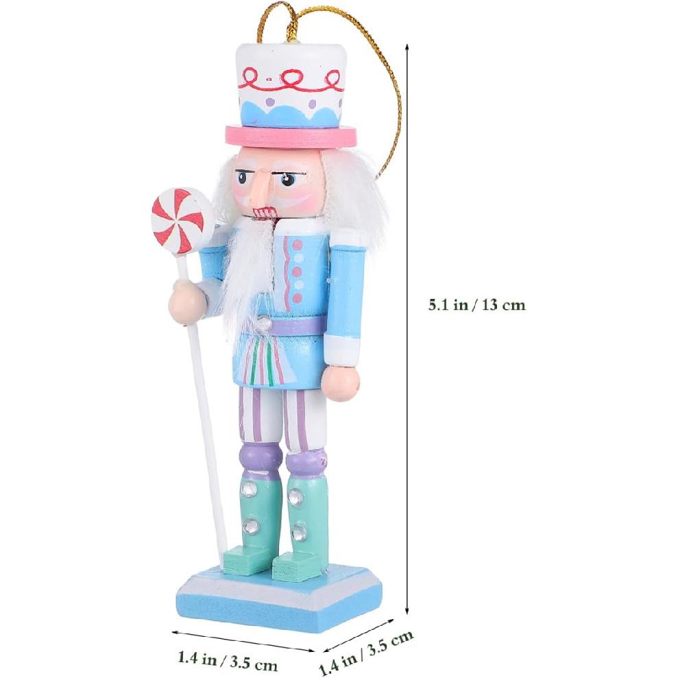 Amosfun 4pcs Wooden Nutcrackers Ornaments - 12cm Tall Soldier Nutcracker Figurines Pastel Nutcracker Tree Hanging Ornament