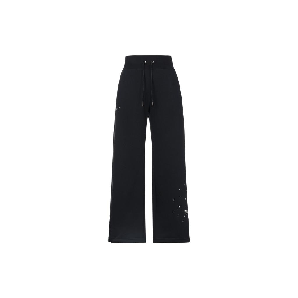 Nike Sportswear Solid Color Logo High-Waisted Wide-Leg Fleece Sweatpants Women bottoms Black FB1919-010