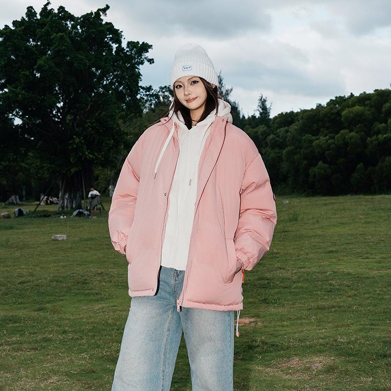 

Solid color down cotton jacket men s winter new fleece thickened cotton jacket loose plus size men s padded jacket trendy cotton jacket 6XL рожевий