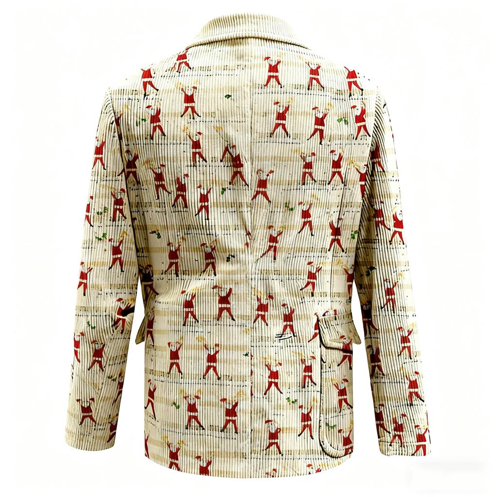 Men's Printed Corduroy Warm Pocket Suit Jacket Cardigan Men's Casual Suit