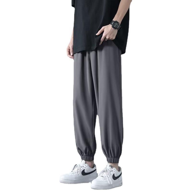 Tie Feet Ice Silk Pants Men's New Ice Oxygen Head Loose Large Size Sports Casual Trousers