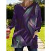 Women's Plus Size Pocket Design Purple and Green Smudged Loose Sweater Women's Fashionable Casual Top