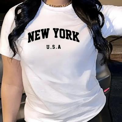 Funny New York Letter Fashion Print Casual Short Sleeve Women T-Shirt For Spring Basics O-collar Women's Clothing