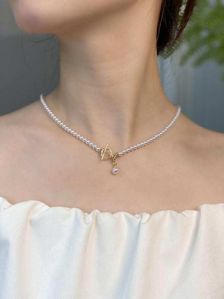 Elegante Hochwertige Damen-Imitationsperlenkette mit OT-Verschluss - Vielseitige, Leichte Luxus-Schlüsselbein-Kette für Modische Verführung