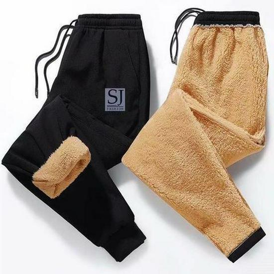Men's Mid-Waist Elastic Lambskin Drawstring Pants for Autumn/Winter - Plush, Thick, Solid Color Casual Trousers
