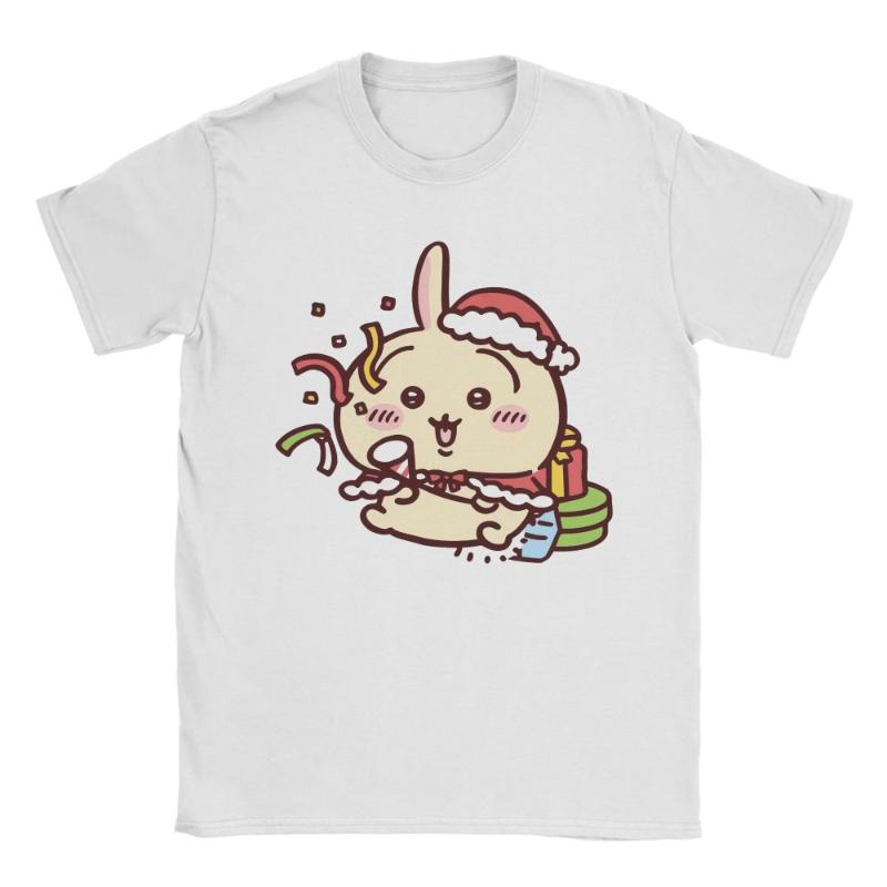 

MINISO Leisure Santa Chiikawa Usagi Merry Christmas T-Shirt Men Women Round Collar Cotton Short Sleeve Tees Birthday Gift Tops 4XL