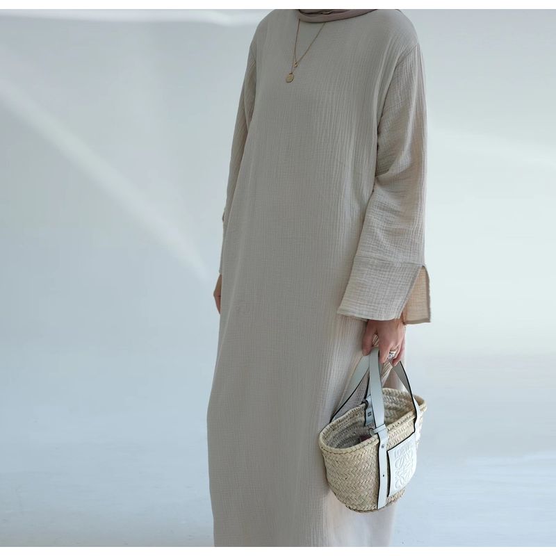 Middle East Dubai New Arrival Loose round Neck Pure Color Dress Solid Color Loose Fitting Dres