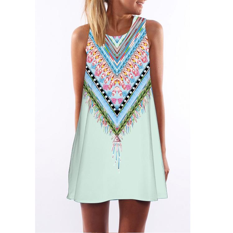 European and American Hot-selling New Digital Printing Round Neck Big Pendulum Loose Off-the-shoulder Medium and Long Vest Sleeveless Dress