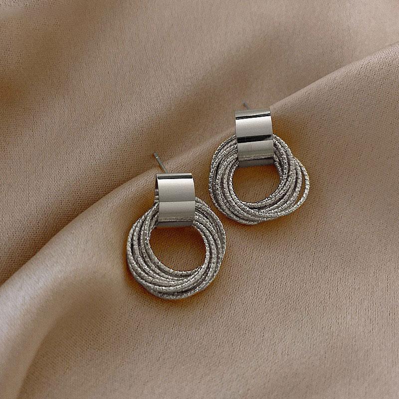 Retro Metallic Gold Color Multiple Small Circle Stud Earrings Jewelry Wedding Party Earrings for Woman
