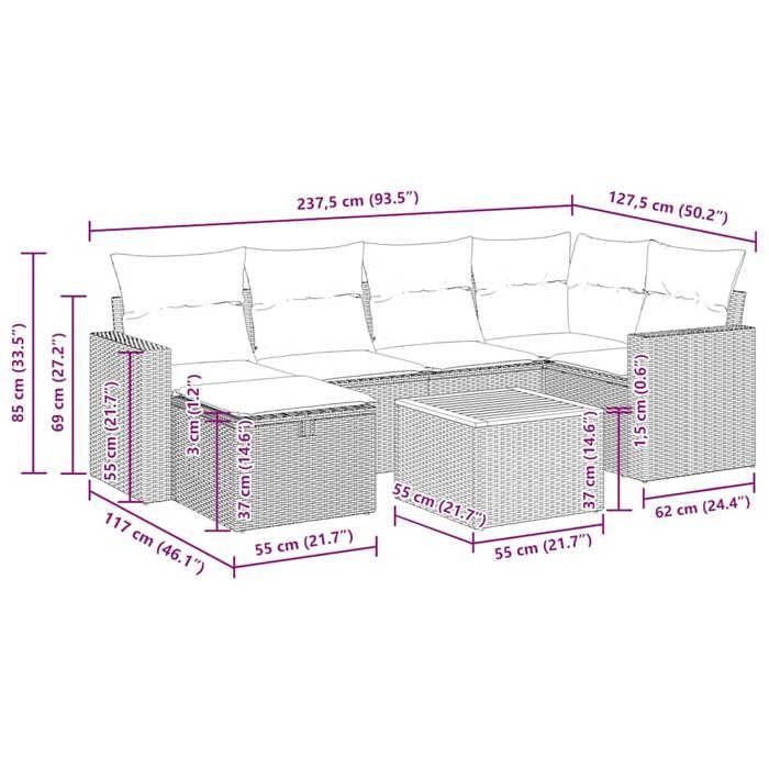 VidaXL Garden Lounge Set with Cushions 7 Pcs Grey Braided Resin 3325792