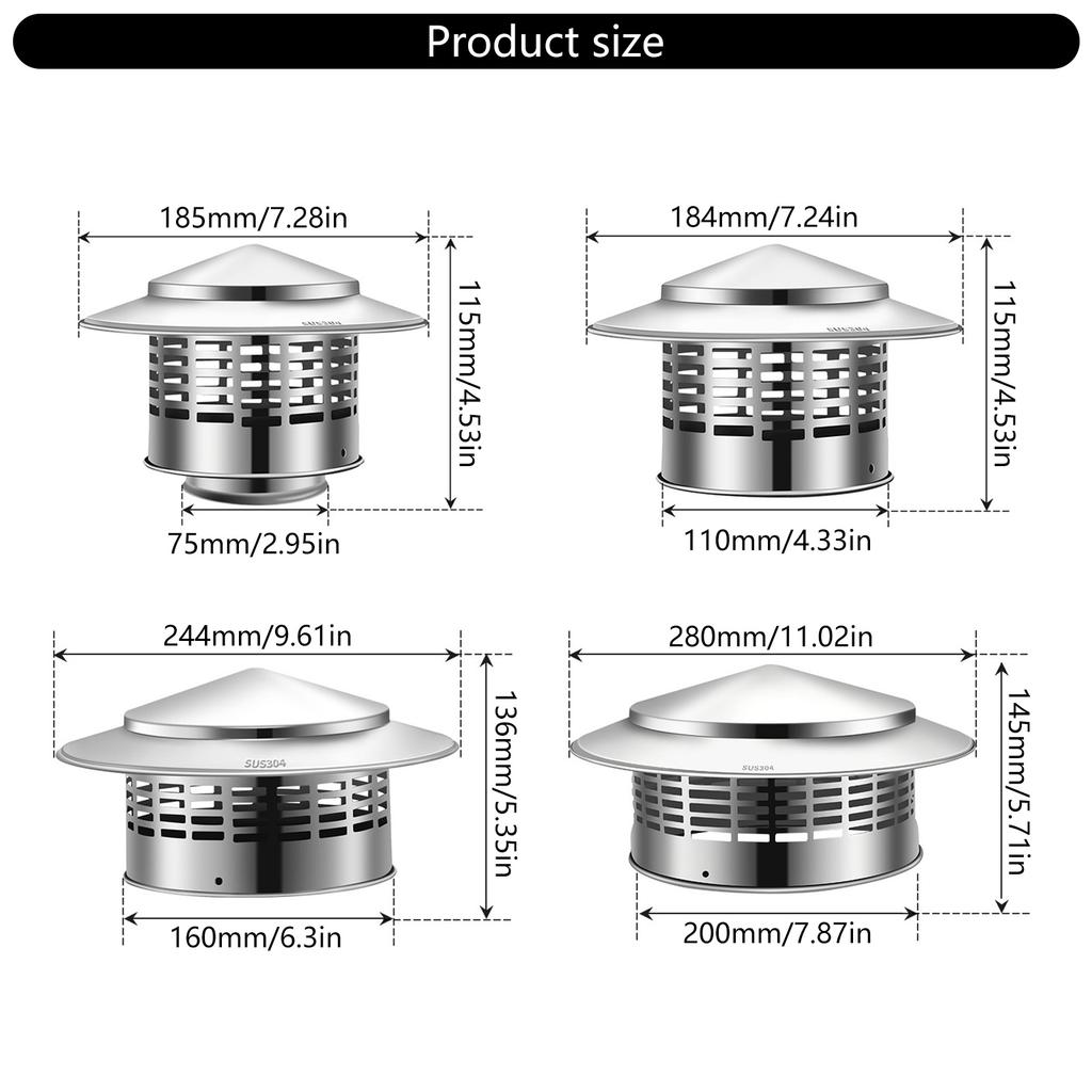 Runde Kaminhaube Edelstahl Abzugshaube Runde Dachkaminabdeckung Regenkappe Ofenrohr Kaminhaube Einfach zu installieren