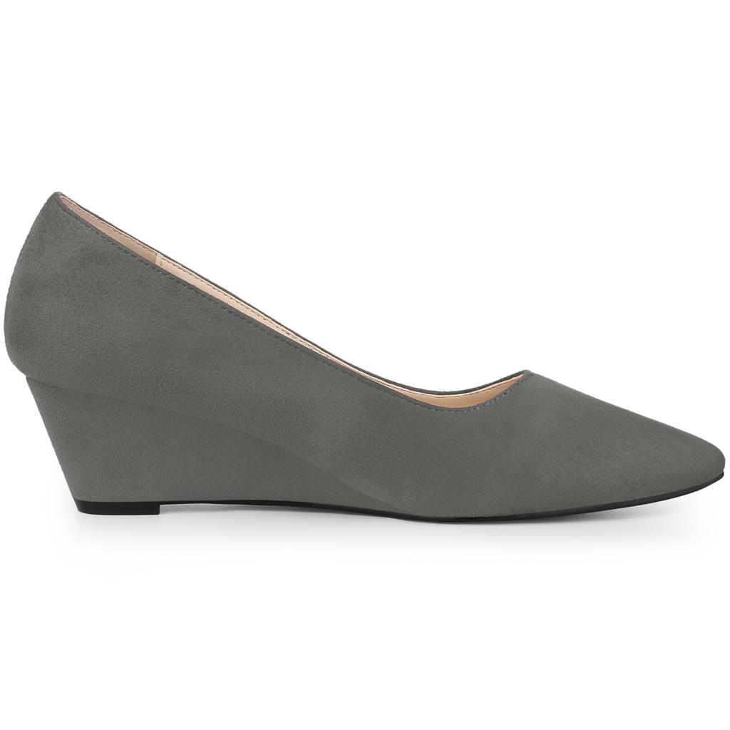 Allegra K Women's Wedge Heel Slip-On Pointed Toe Pumps, Gray, Size 24.0cm
