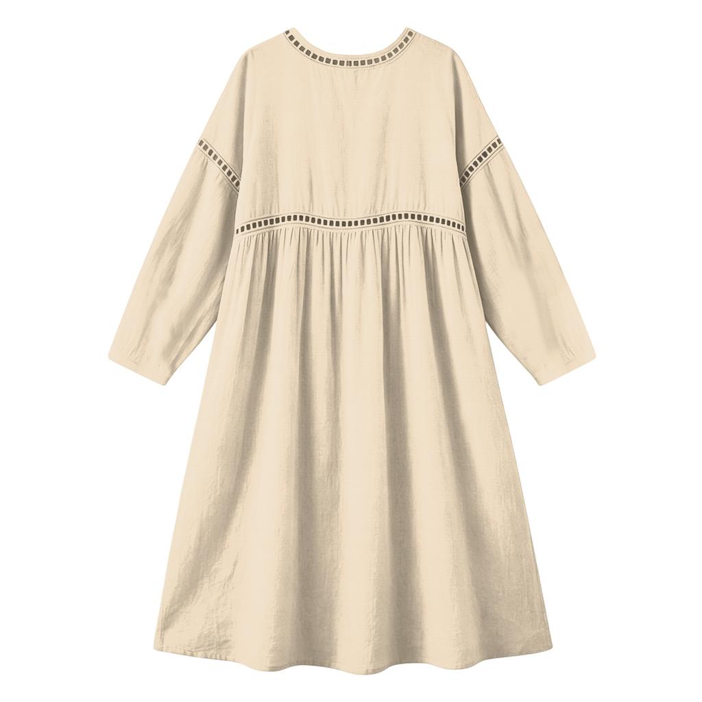 Fashionable Lady's V-neck Mid-length Casual Long-sleeved Dress