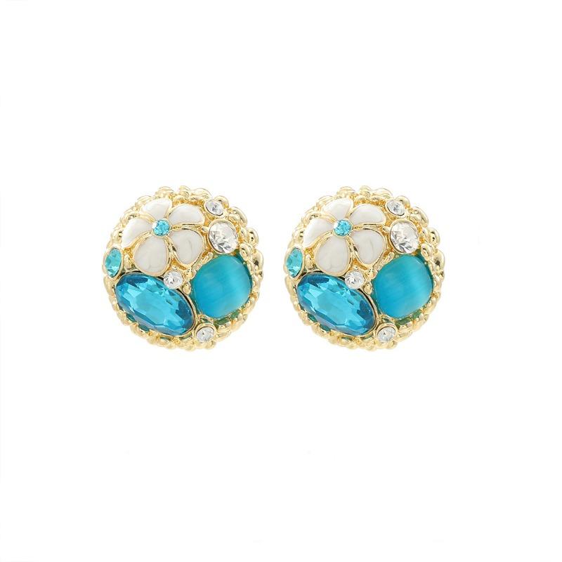 Runde Super-Flash-Strassstein-Blumenohrringe Damen Nischen-Design Hochwertige Steckerohrringe Sommer Leichter Luxus