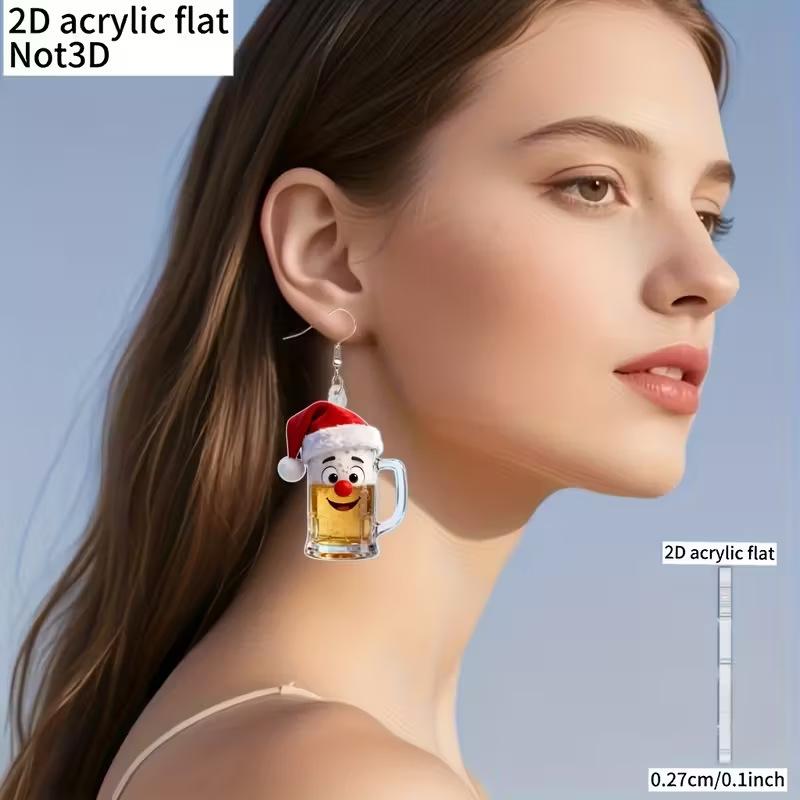 Christmas Clown Hat & Beer Mug Earrings - Creative Acrylic Holiday Jewelry