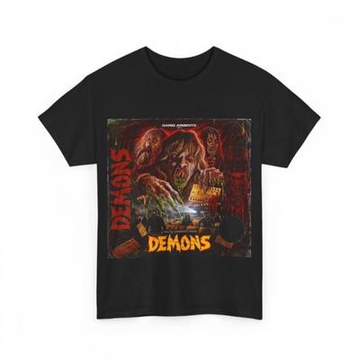 Unisexs Heavy Devil 1985 Dario Algerno Horror Tshirt Black Retro Italian Giallo Pattern Springsummer Tshirt Retro 1980s Movie