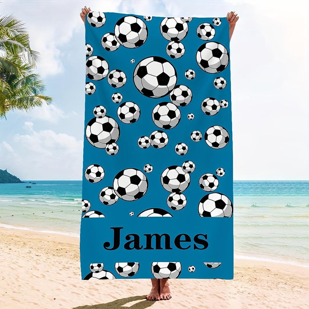 1 pz Asciugamano da Spiaggia Personalizzato con Motivo Calcio e Nome Personalizzato, Asciugatura Rapida Sovradimensionato Sportivo da Spiaggia per