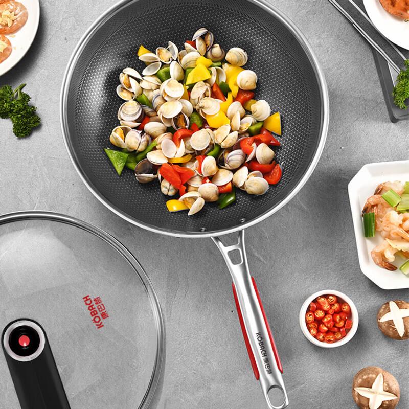 KOBACH 32cm 316L Stainless Steel Honeycomb Wok