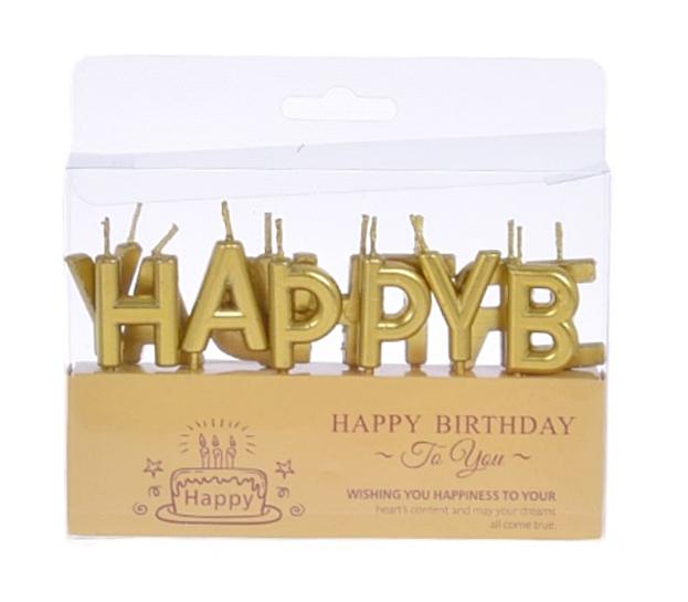 Świeczki Urodzinowe Na Tort Napis Happy Birthday Złoty 13Szt