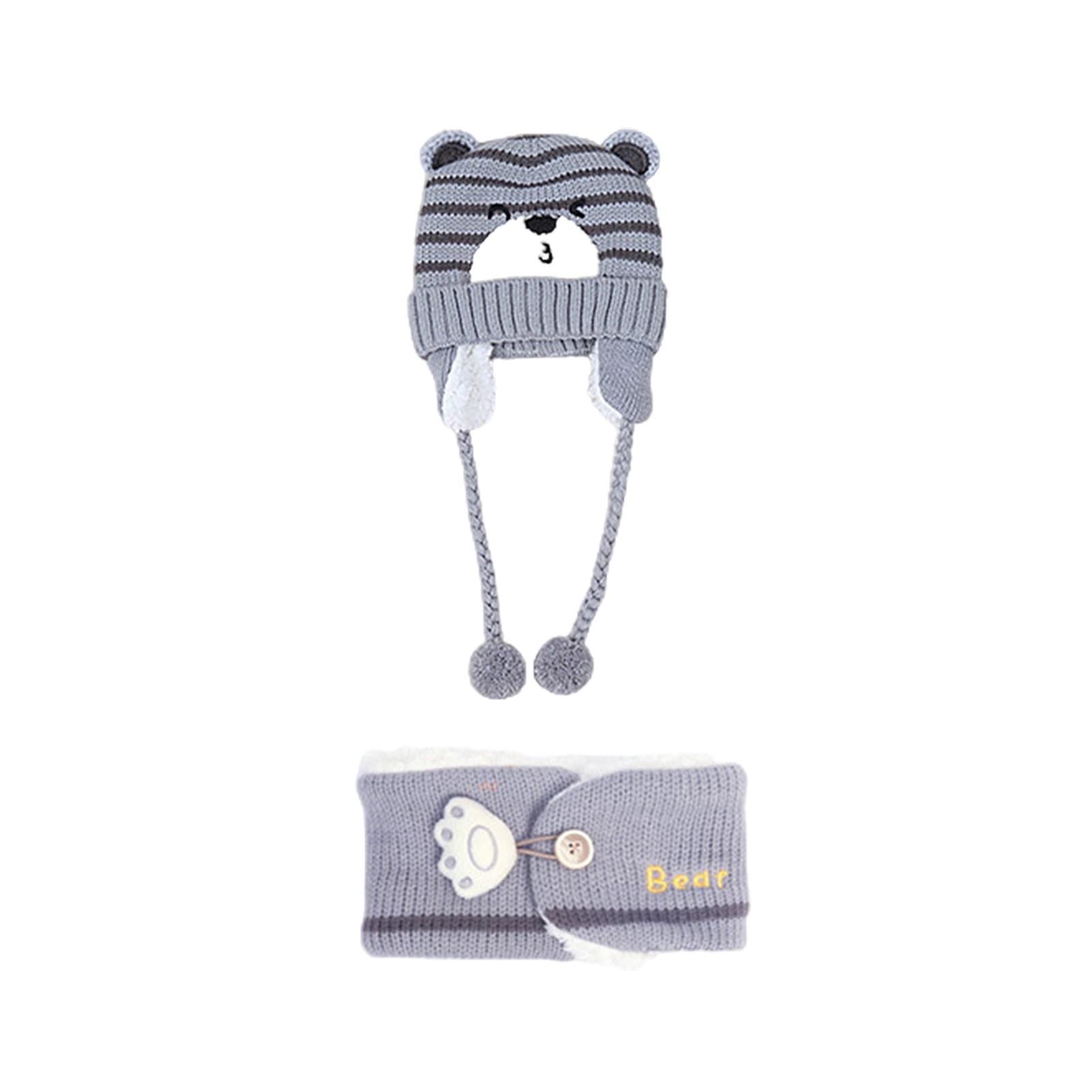 

Зимняя вязаная шапка унисекс с медвежонком, шарф, наушники, теплый комплект серый