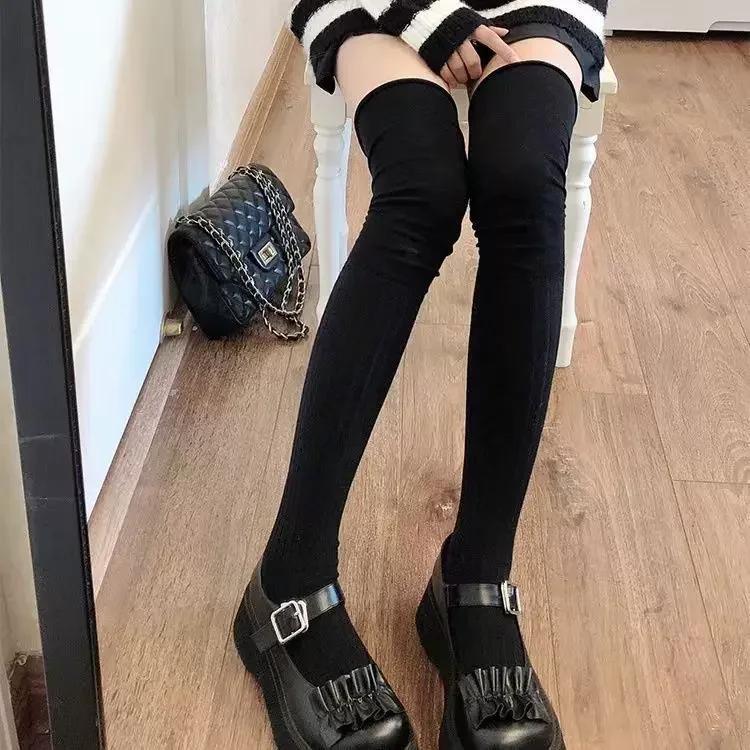 Sexy Medias Lace Up Long Knee Socks Women Over Knee Thigh High Stockings Fashion Ladies Girls Warm Sexy Blend Tights Black White
