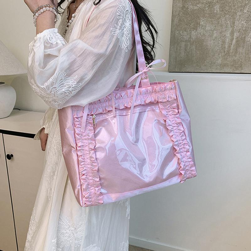 New Fashion Versatile Girls' Strap Bowknot Transparent Splice Advanced Shoulder Bag Large Capacity Shopper Totes CLE