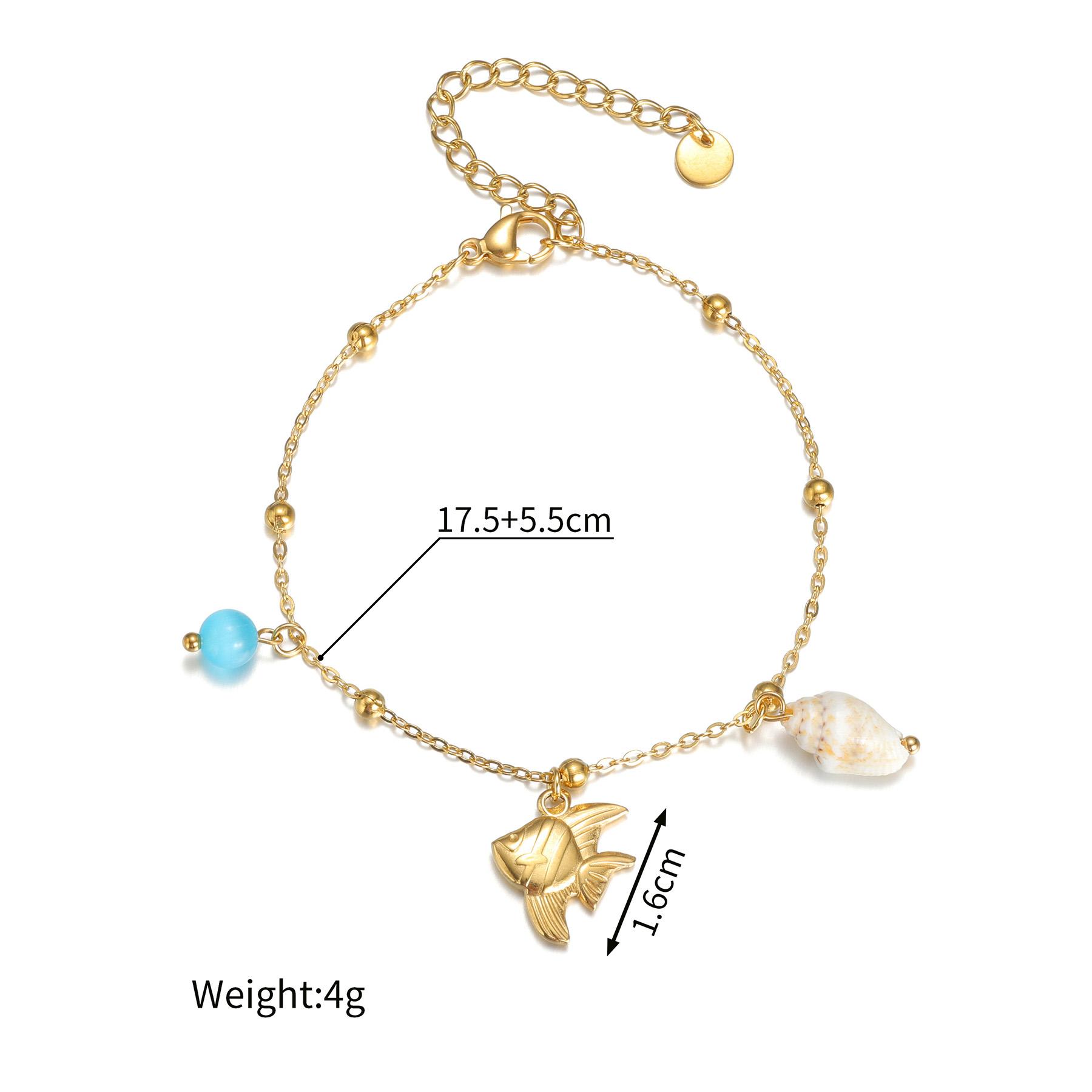 

Atoztide Shell Starfish Conch Cherry Charm Bracelet for Women Girls Stainless Steel Gold Color Bead Chain Bracelet Jewelry Gift