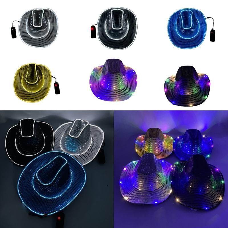 Sparkly Glowing Cowboy Hats Glinting Sequins Panama Hat for Party Halloween