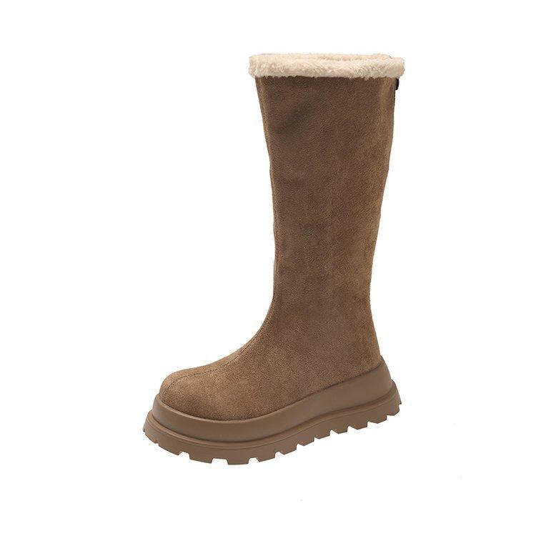 Thick Bottom Snow Boots  Winter Round Toe Fleece Warm Platform Women's Shoes Fashion Suede Warm Mid-calf Cotton Botas Femininas