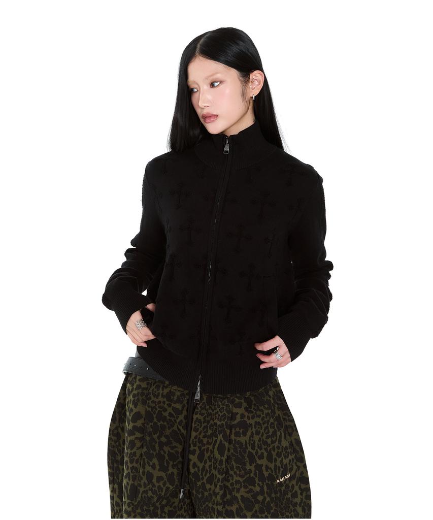 AAKAM Cross Boucle Knit Zip-Up (Black)