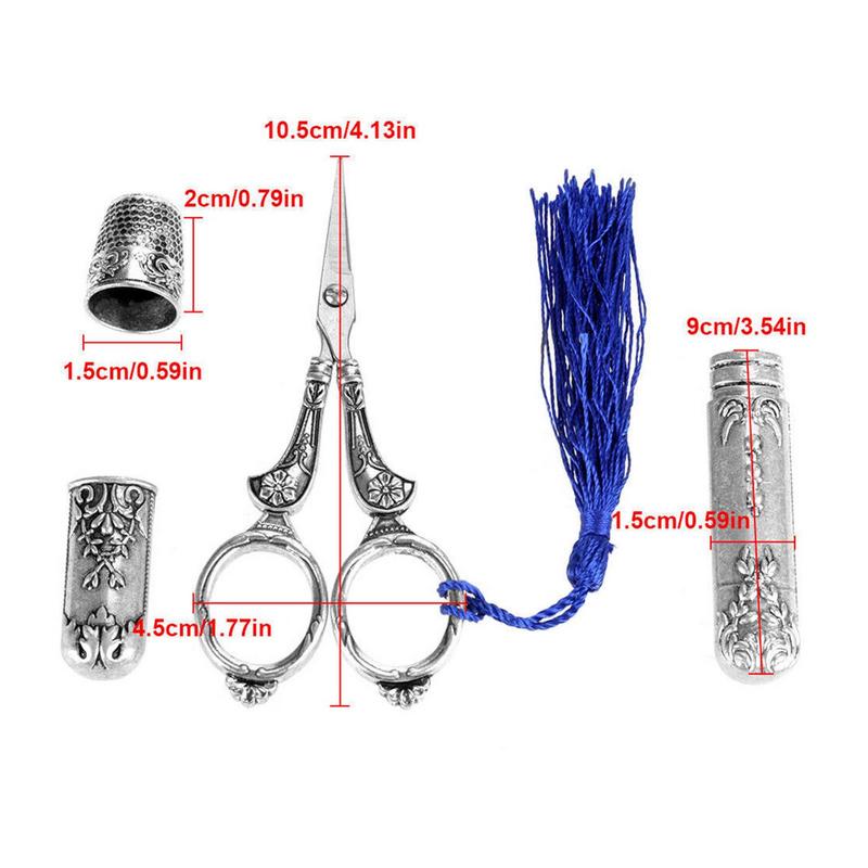 Embroidery Scissors Kit Precision Scissors Sewing Kit Thimble Needle Case Sewing Tools Exquisite Metal Sewing Thimble Vintage