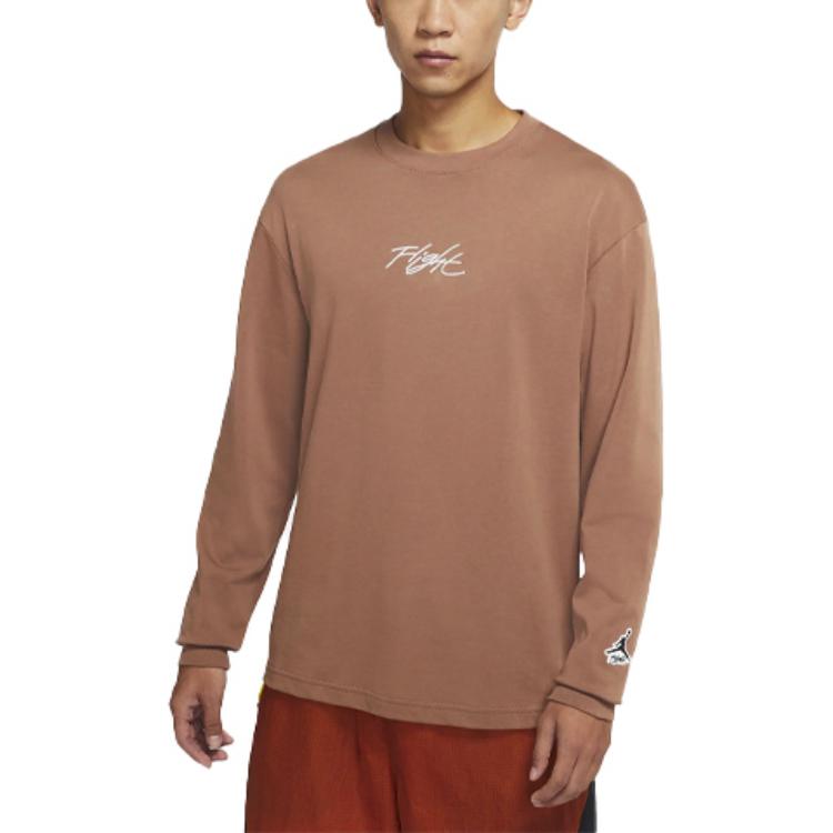 Jordan Essentiels de Vol Lettrage Brodé T-Shirt Ample à Col Rond et Manches Longues Unisexe Hauts Brun Vintage DN4428-256