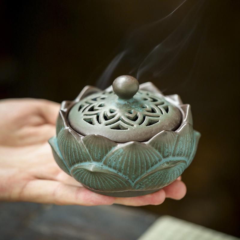 Ceramic Lotus Incense Burner for Mugwort & Sandalwood - Home Health Care Decor.