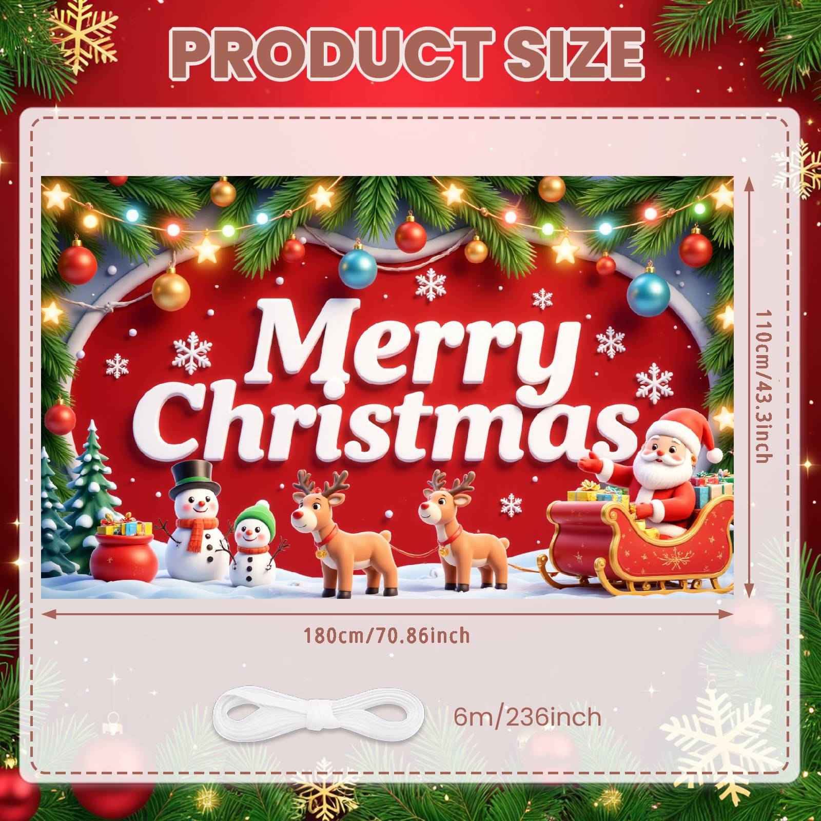 Xmas Event Display Reindeer Pattern Holiday Celebration Banner Festive Backdrop Gold Baubles Christmas Display For Xmas Holiday
