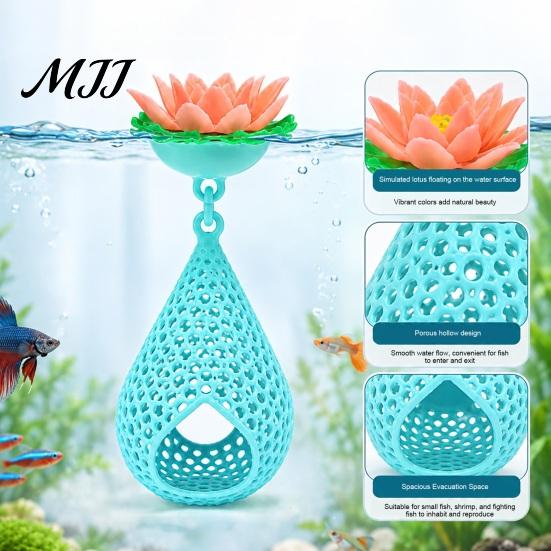 Natural Style Tank Decor Floating Lotus Betta Hide, Aquarium Shrimp Cave, Water Drop Hammock, Resting Ornament Spot & Breeding Cave for Fish