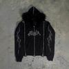 Dámská oversized mikina s kapucí na zip s designem patchworku s plameny Streetwear Ležérní top s dlouhým rukávem