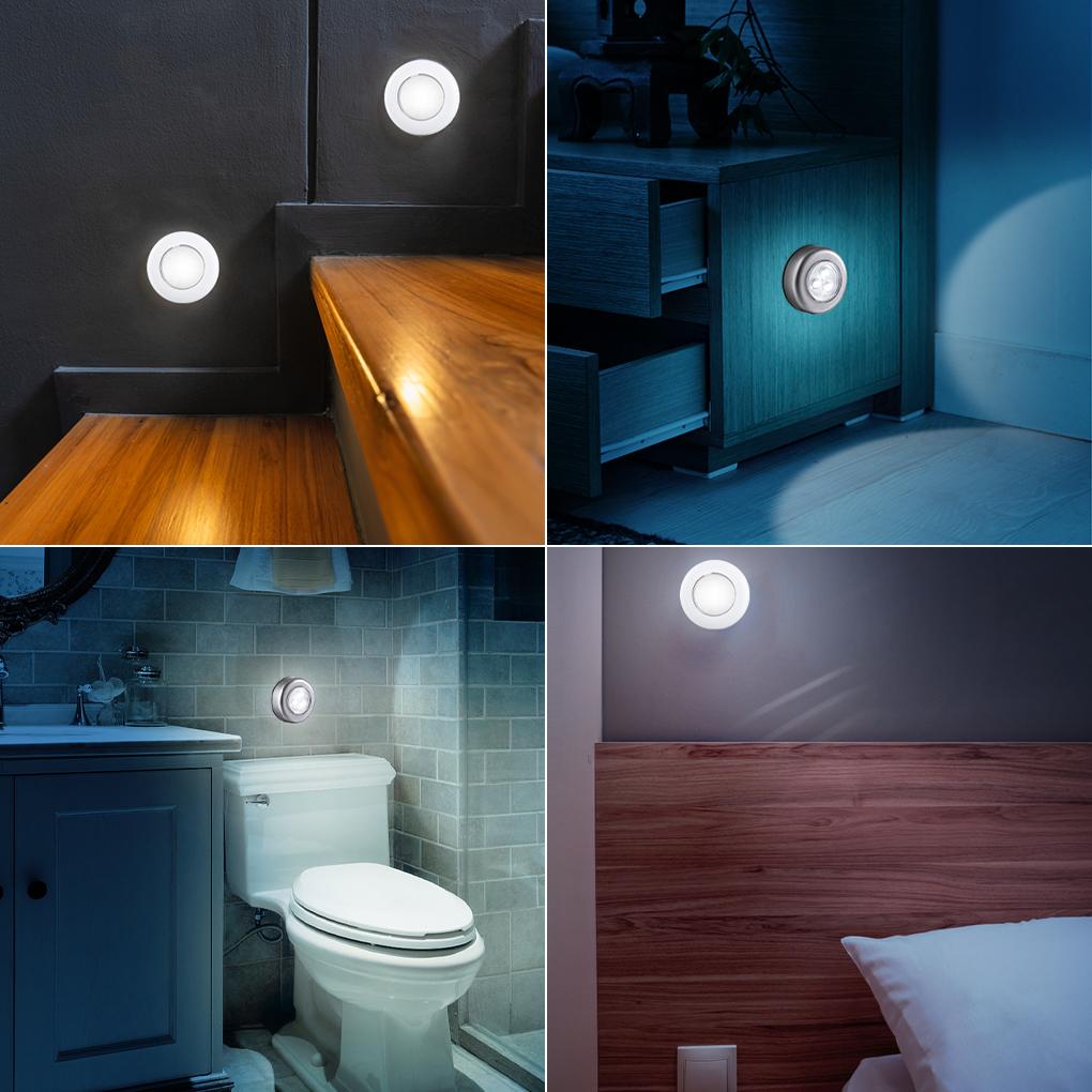Portable 1PC 3/4 LED Night Light Battery Powered Cabinet Night Lamp Wireless Bedside Lights For Bedroom Home Closet Lighting