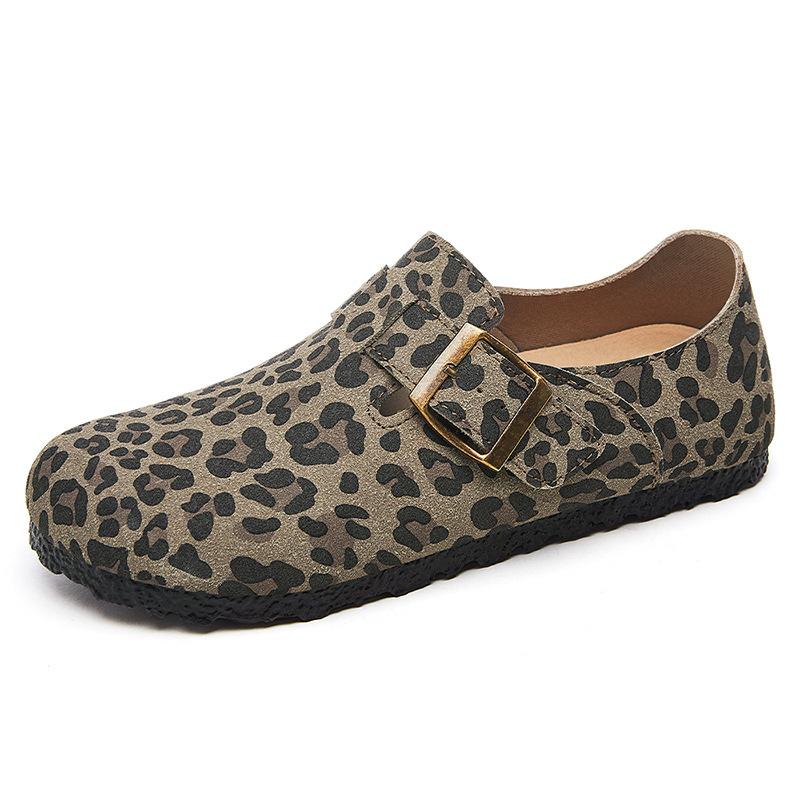 Shoes women's casual shoes leopard print color matching Boken shoes soft sole women's single shoes one pedal lazy shoes trendy versatile women's shoes