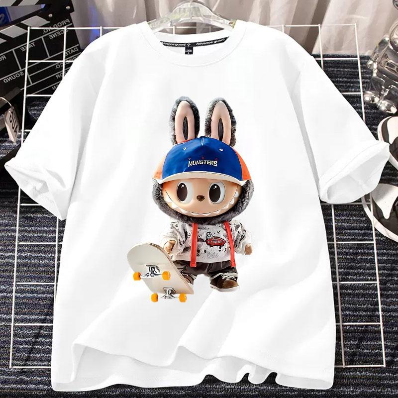 2025 New LABUBU T-shirt Fashion Versatile Skateboarding Youth LABUBU Pattern Printed Girl Round Neck Short Sleeve