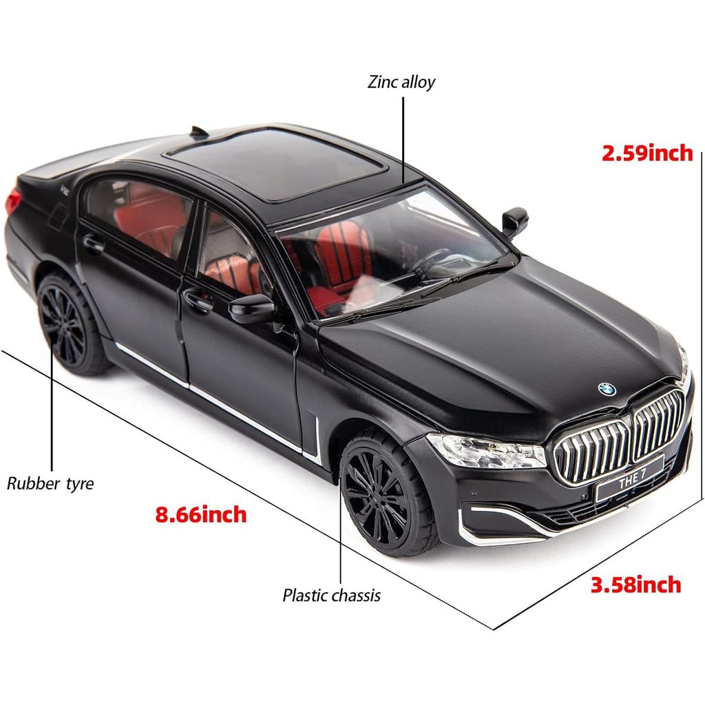 Model auta BMW 760 v měřítku 1/24, stahovací autíčko ze zinkové slitiny se zvukem a světlem pro děti Kluk Dívka Dárek