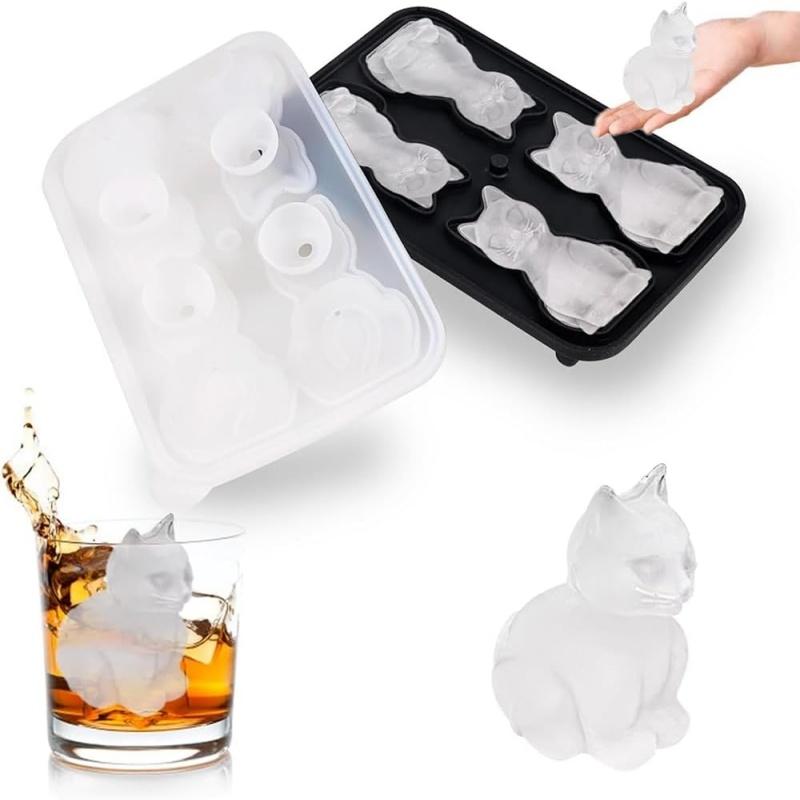 3D Cat Ice Cube Tray Mold BPA-Free Silicone Ice Cube Maker for Whiskey Cocktails