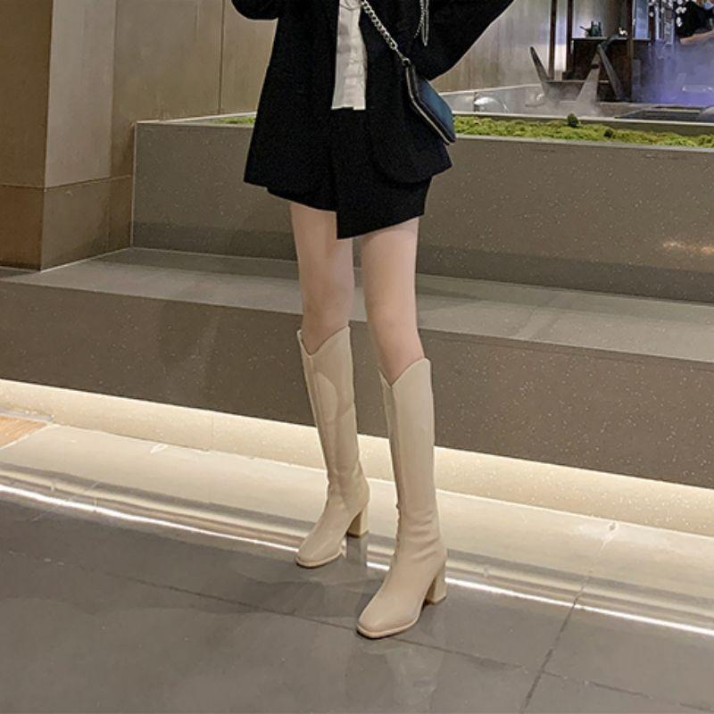 High Heels Versatile Coarse Heels But Knee Boots High Boots Women's Knight Boots 2025 Autumn and Winter New British Style Skinny