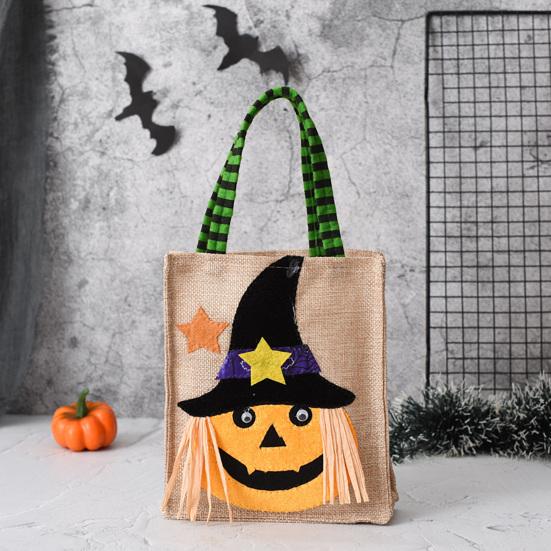 Kindergarten Activity Bags Halloween Candy with Handles, Non Woven Trick or Treat Totes Reusable Linen Sacks for Kids, Black Cat Pumpkin Ghost Goodie
