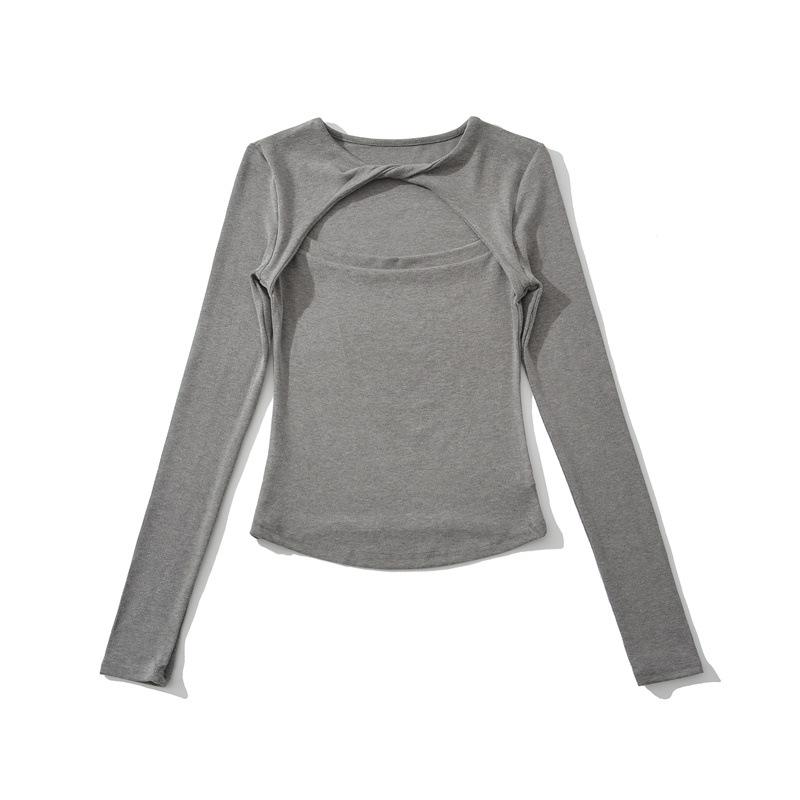 Korean Design Twist Neck Cutout Slim Fit Long Sleeve T-shirt for Women - 2026 Spring Collection