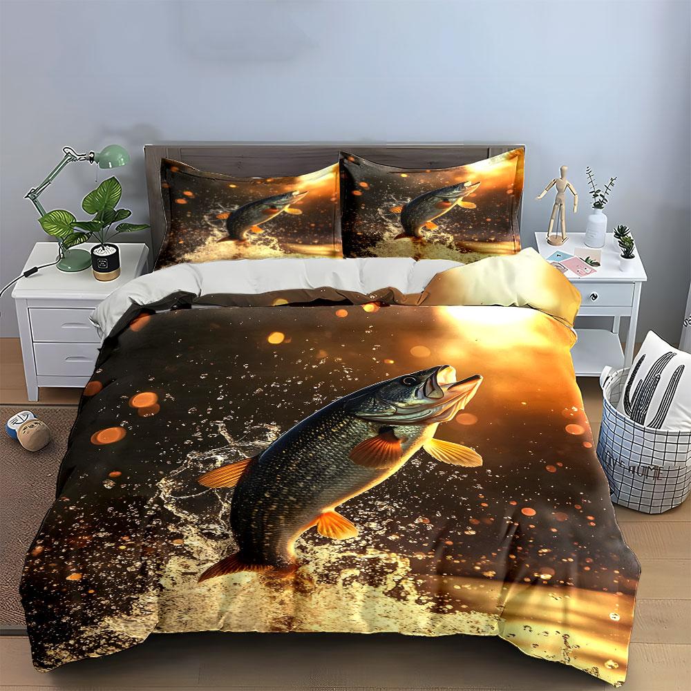 Fishing Theme Decorative Set Canvas Soft Comfortable Duvet Cover Bedding Set Included 1*Duvet Cover & 2*Pillowcases, Gift