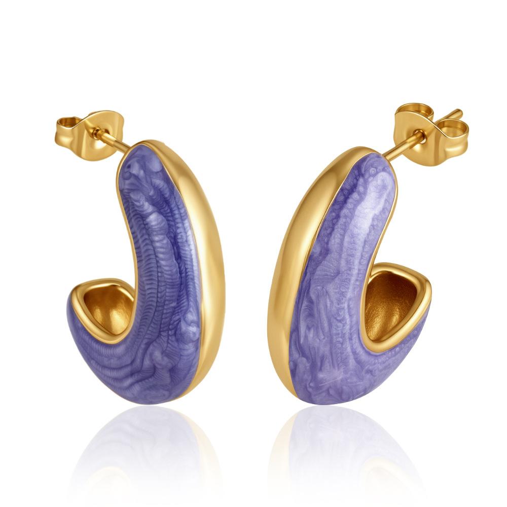 Fashion oiled stainless steel earrings women's light luxury high-end sense versatile 18K stud earrings trendy earrings